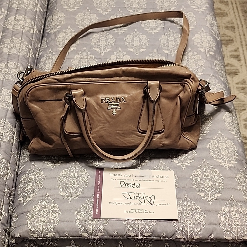 Prada Brown Leather Shoulder Bag with Structured Design